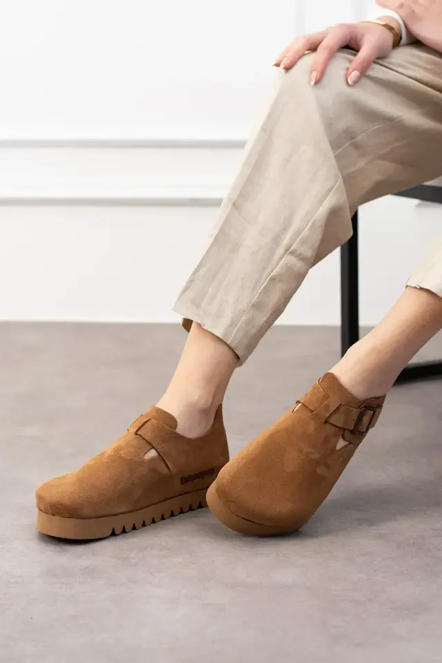 Oxford Hakiki Deri Mantar Taban Ortopedik Unisex Ayakkabı (Süet Kahve - Yüksek Eva)