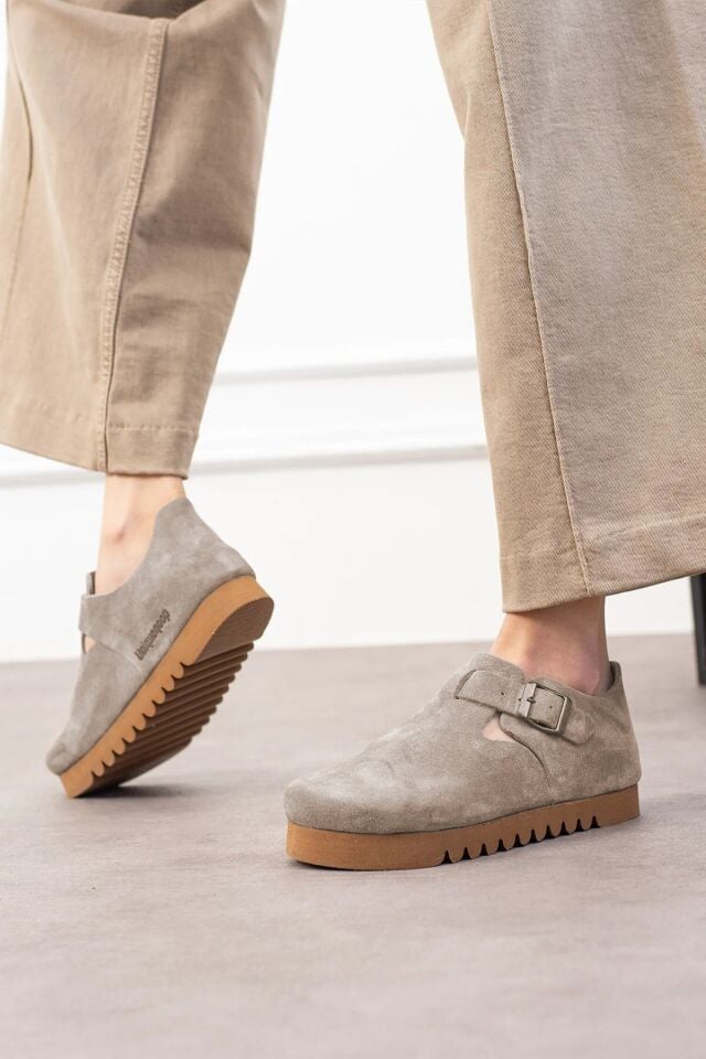 Oxford Hakiki Deri Mantar Taban Ortopedik Unisex Ayakkabı (Süet Taupe - Yüksek Eva)