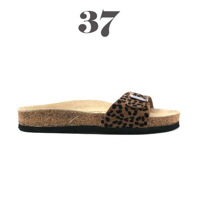 Rio-S Hakiki Deri Mantar Taban Ortopedik Kadın Terlik (Leopar Süet)-3753