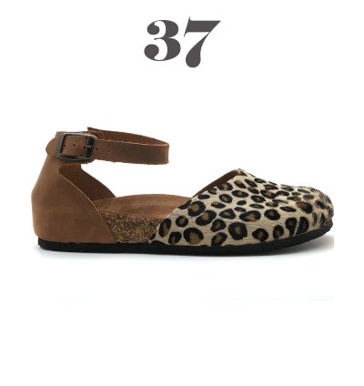 Zurich Hakiki Deri Mantar Taban Ortopedik Kadın Babet - Tüylü Leopar - Crazy Taba-3762