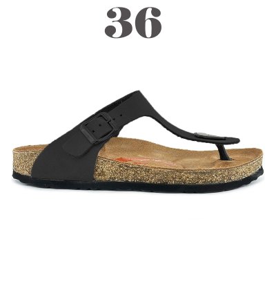 Madrid Hakiki Deri Mantar Taban Parmak Arası Terlik - Siyah-3606