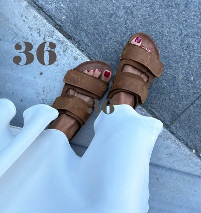 Damascus Hakiki Deri Mantar Taban Ortopedik Unisex Terlik - Crazy Taba-3659