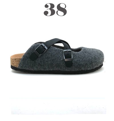 Viyana Natürel Yün Keçe Mantar Taban Ortopedik Kadın Terlik - Gri-Siyah-3845