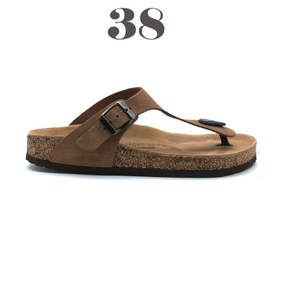 Madrid Hakiki Deri Mantar Taban Parmak Arası Terlik - Süet Taba-3862