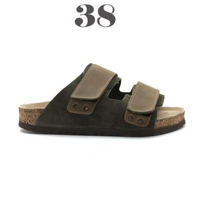 Damascus Hakiki Deri Mantar Taban Ortopedik Unisex Terlik -Haki-3886