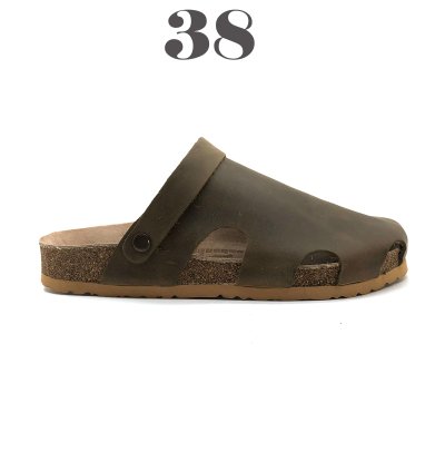 Dublin Hakiki Deri Mantar Taban Ortopedik Unisex Terlik - Crazy Haki-38102-107