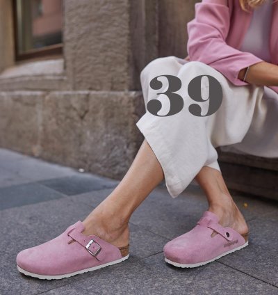 Oslo Hakiki deri Mantar Taban Ortopedik Unisex Terlik - Pembe Süet-3980